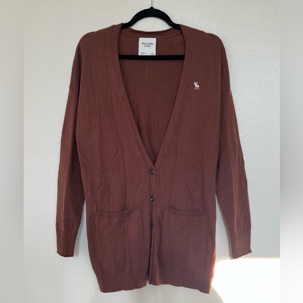 Abercrombie & Fitch Y2K Style Long Button Up Brown Cardigan